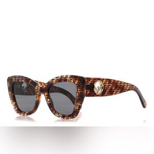 Fendi Tortoiseshell FF Logo Cat-Eye Sunglasses W/Brown Gradient Lenses FF 0327/S